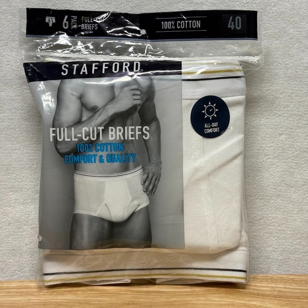 Vintage Stafford Full-Cut 100% Cotton Briefs White Size 40 6 pack New in Package
